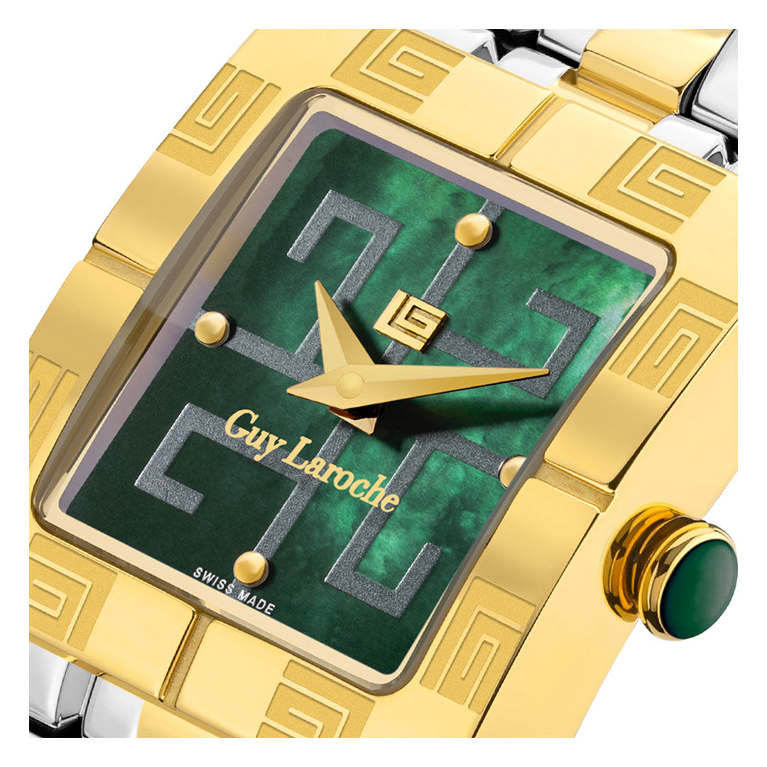 Guy Laroche Camille 2 Hands Square Green Dial MOP SWISS MADE Watch for Women - GLWLG0000211