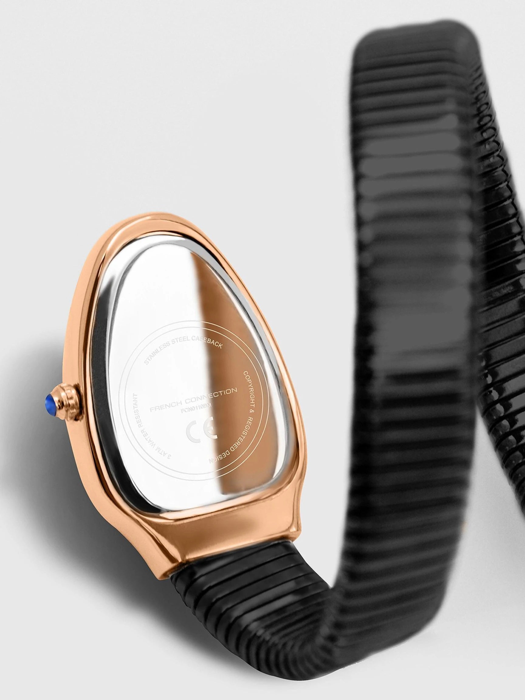 French Connection The Mystic Curve Women's Black Watch | Rhinestones Black Sunray Dial Analog Watch – For Women FCN0110BM