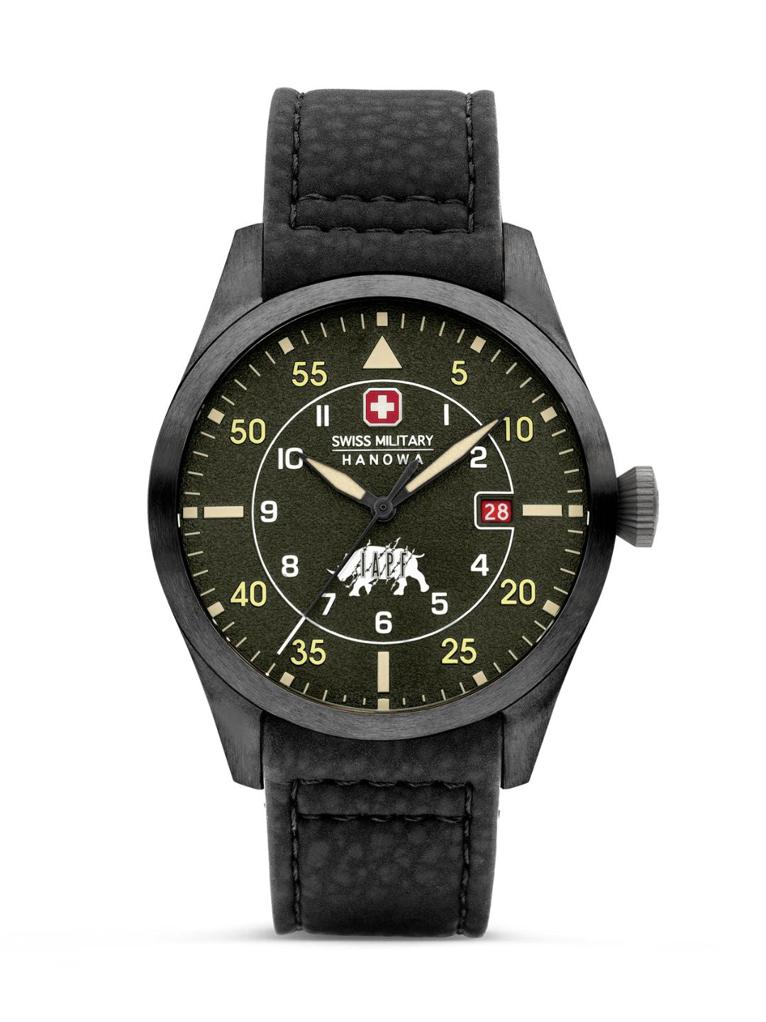 SMWGN0001231 Men's Quartz Watch with Olive Green Dial & Black Vegan Leather Strap