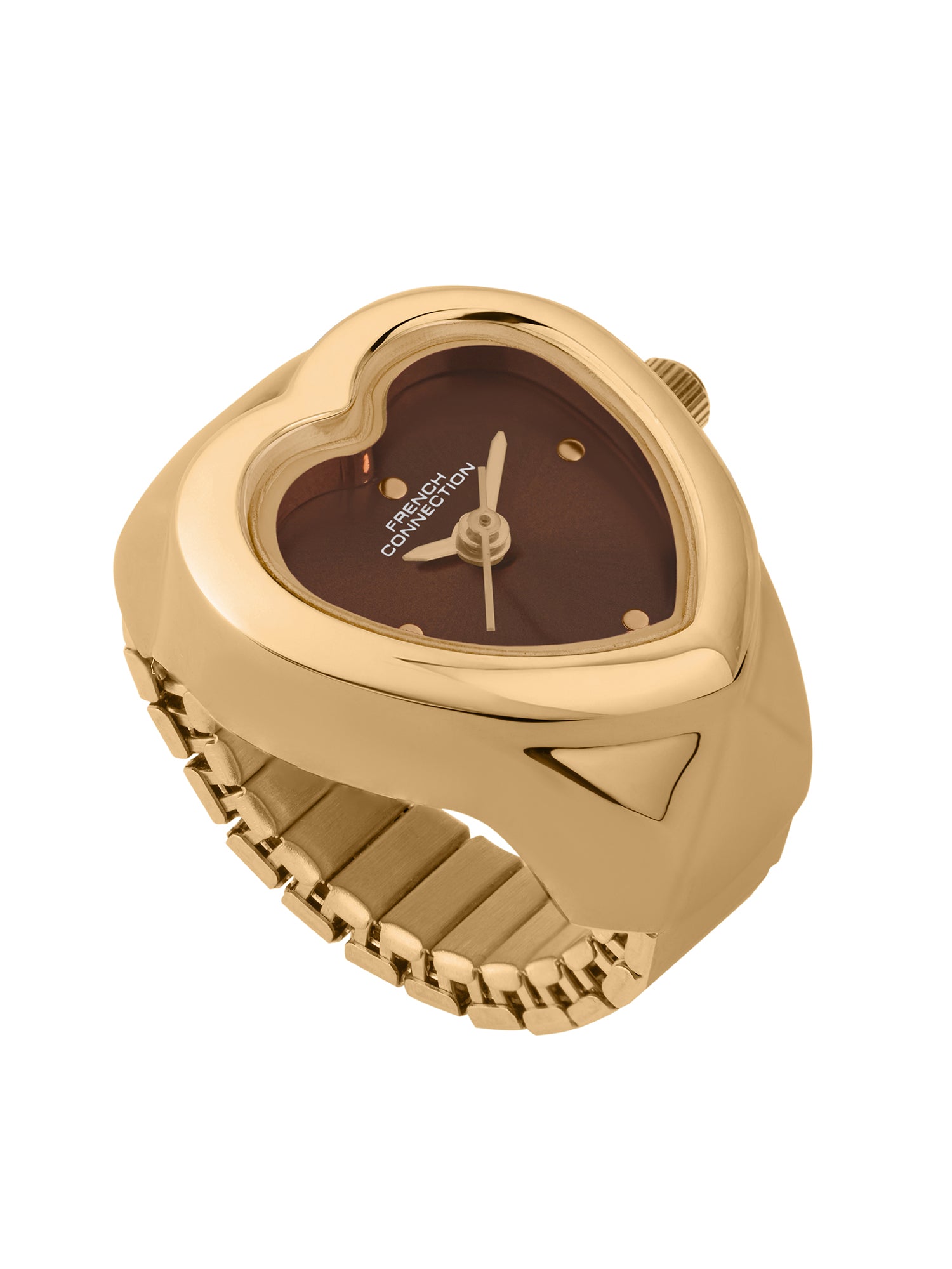 French Connection Women's Sunray Brown Rose Gold Dial Analog Ring Watch FCR04BRGM | Two-Tone Round Case