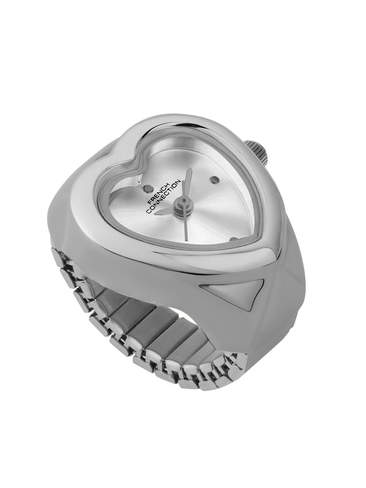 French Connection Women's Sunray Silver Dial Analog Ring Watch FCR04SM | Silver-Tone Round Case