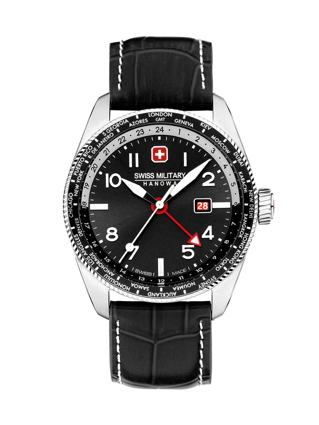 SMWGB0000504 Men's Quartz Watch with Black Dial & Black Genuine Leather Strap