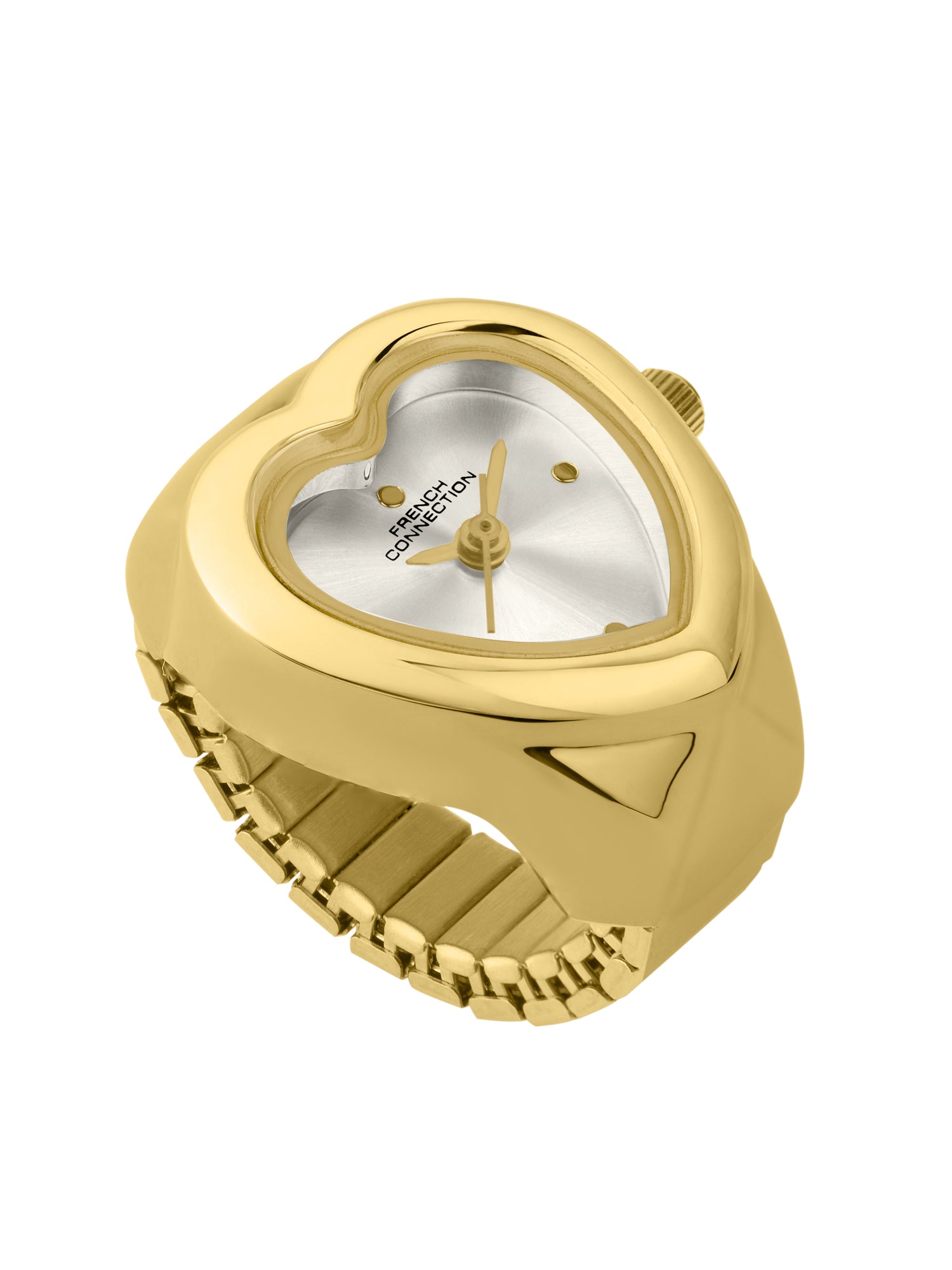 French Connection Women's Sunray Silver Gold Dial Analog Ring Watch FCR04SGM | Two-Tone Round Case