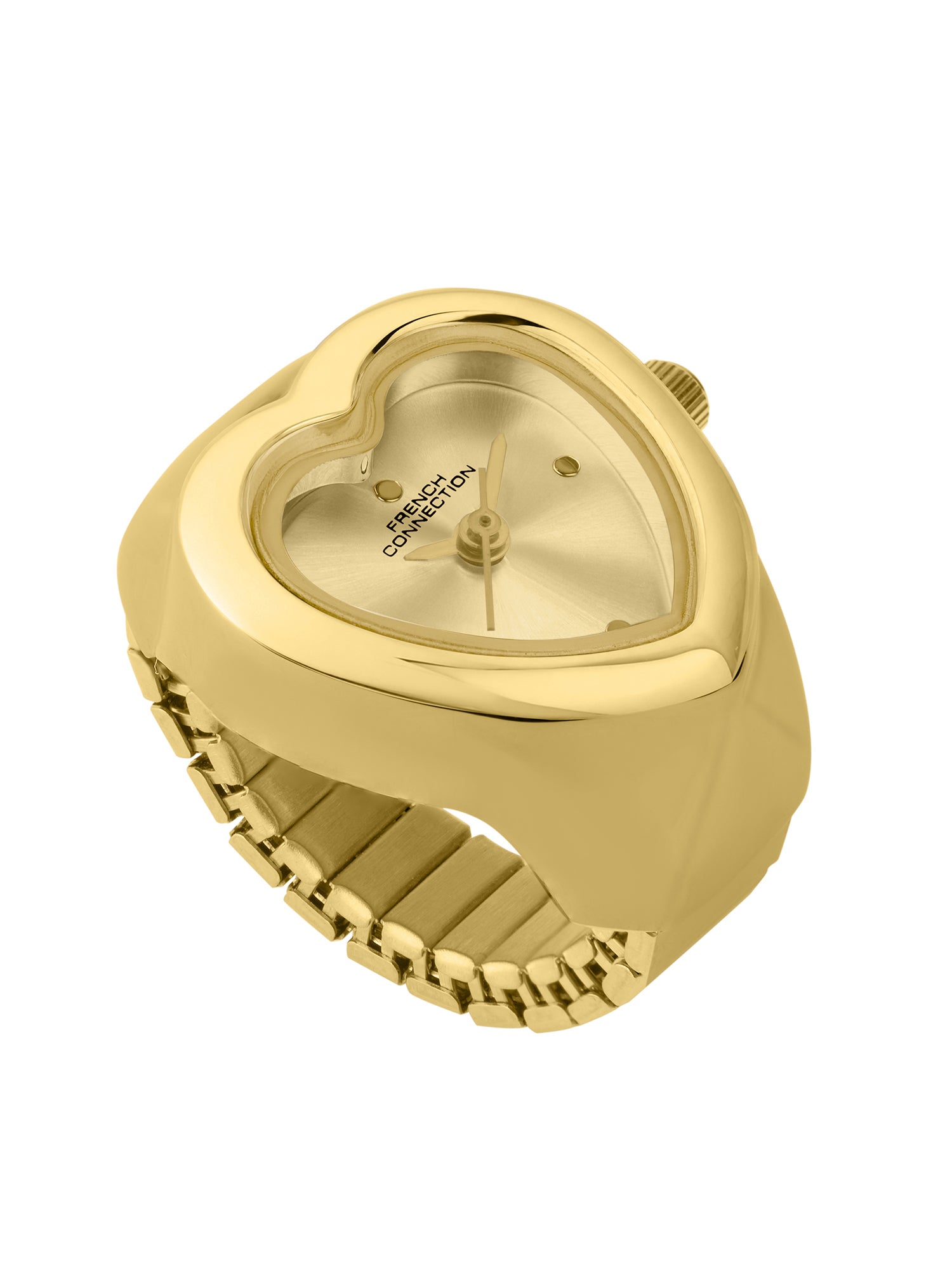 French Connection Women's Sunray Gold Dial Analog Ring Watch FCR04GM | Gold-Tone Round Case