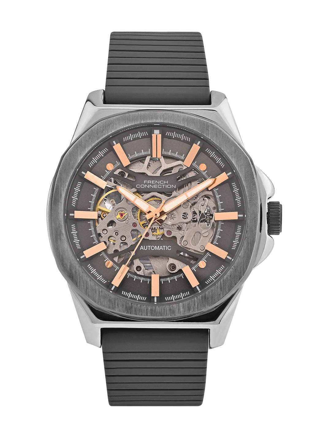 French Connection See Through Grey Round Dial With Grey Silicone Strap Automatic Watch - For Mens FCA23GNL