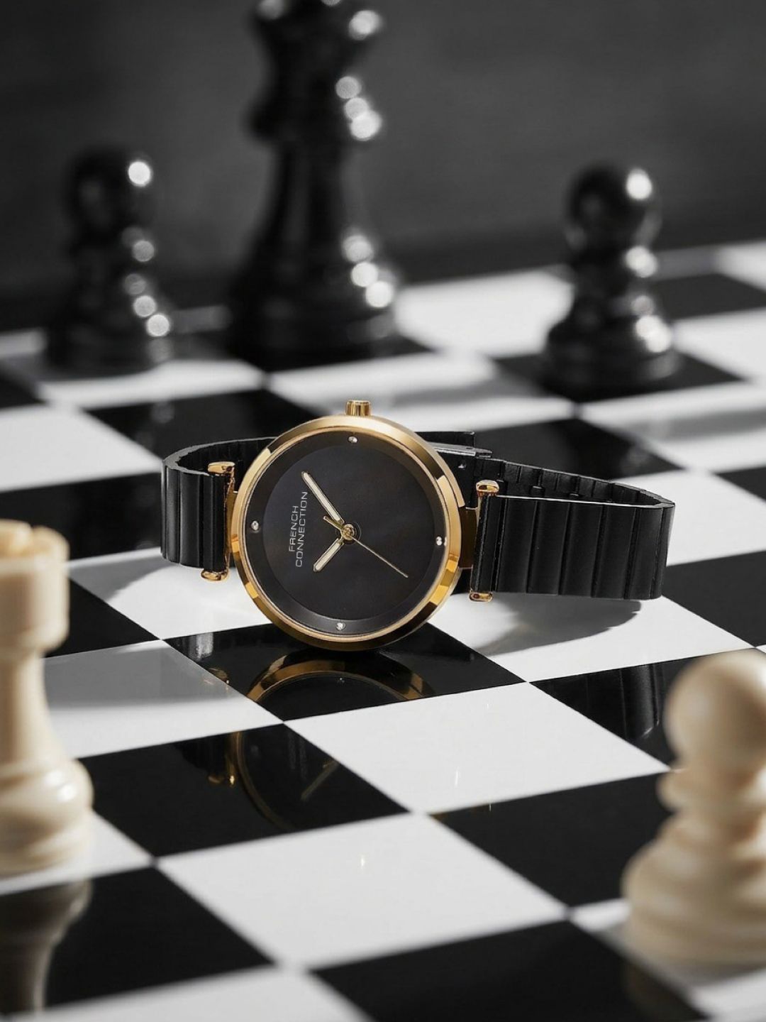 French Connection Halo Forme Black Dial Stainless Steel Watch for Women - FCB24BM