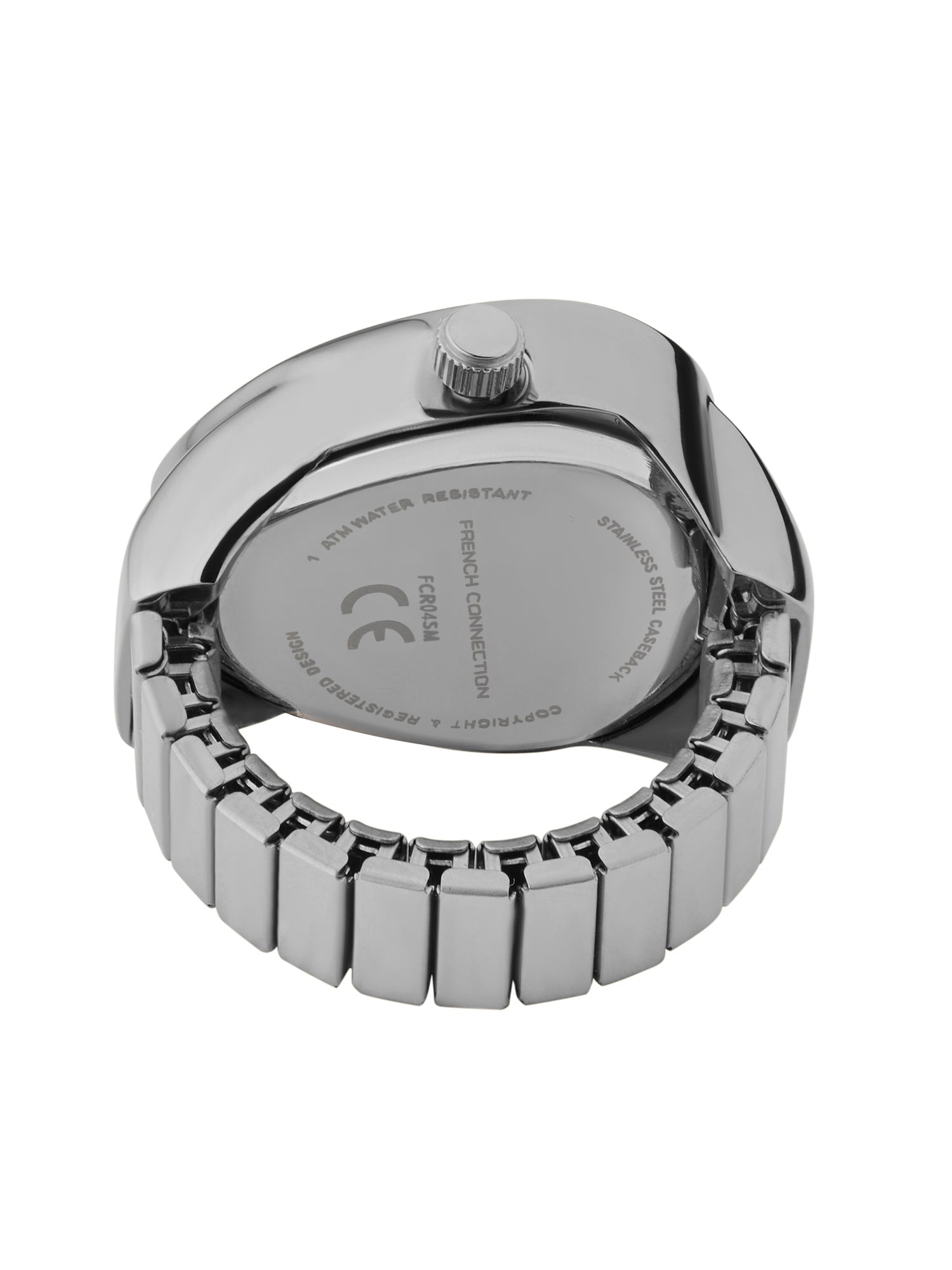 French Connection Women's Sunray Silver Dial Analog Ring Watch FCR04SM | Silver-Tone Round Case