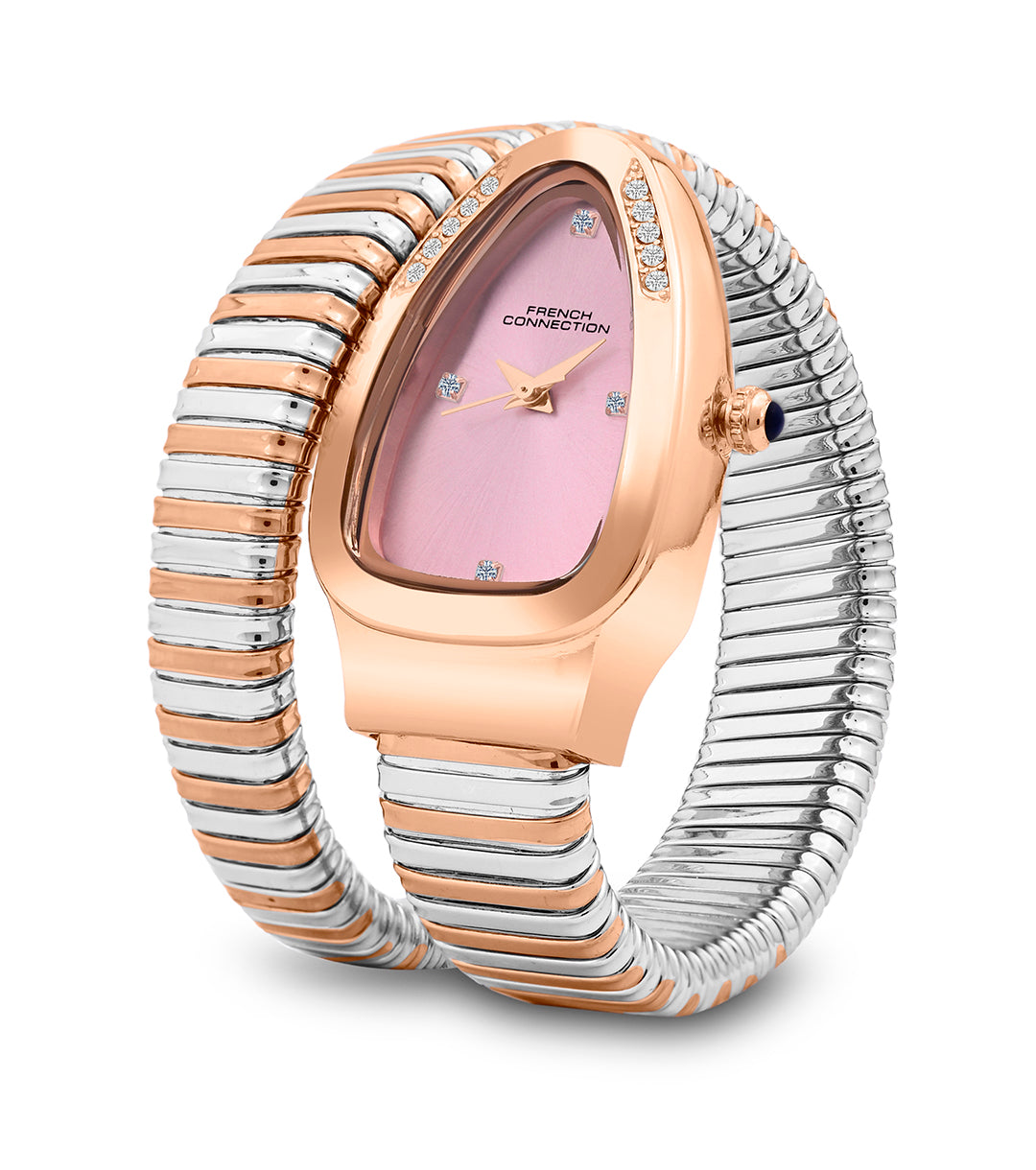 The Mystic Curve 2.0 Women’s Wrap Around Strap Analogue Watch | Pink Embellished Oval Dial Trendy Watch - FCN0132RTM