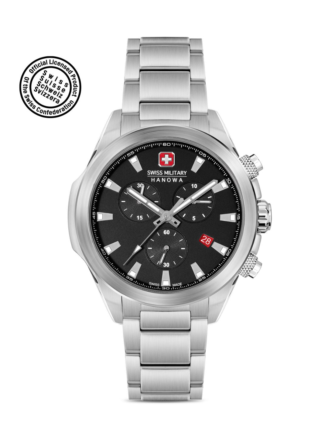 SMWGI0001901 Swiss Made Men's Chronograph Watch with Black Dial & Silver Stainless Steel Bracelet