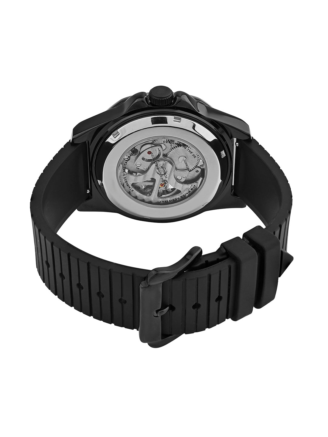 French Connection See Through Black Round Dial With Silicone Strap Automatic Watch - For Mens FCA23BBL