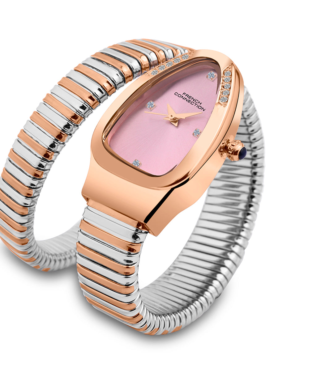 The Mystic Curve 2.0 Women’s Wrap Around Strap Analogue Watch | Pink Embellished Oval Dial Trendy Watch - FCN0132RTM
