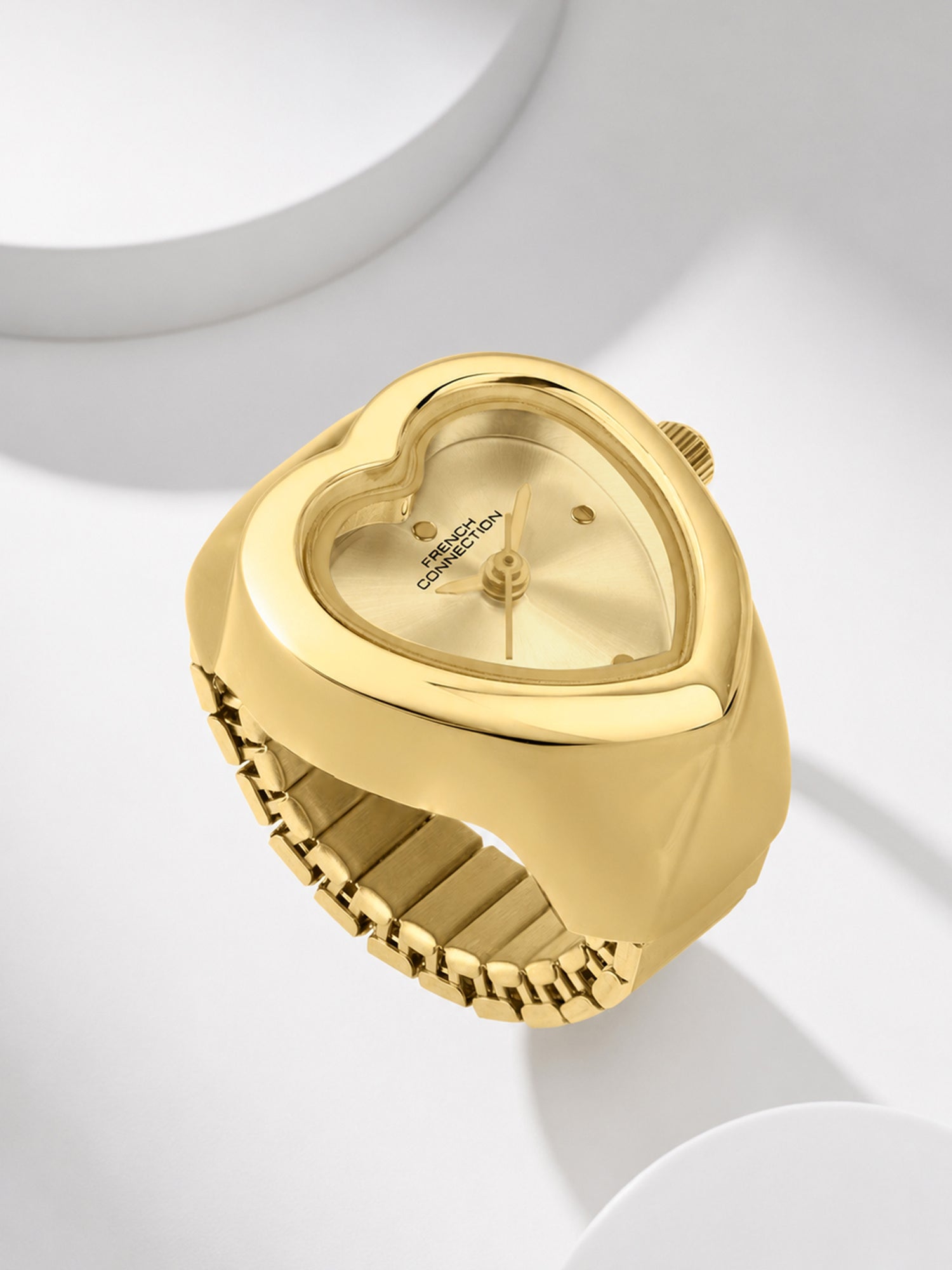 French Connection Women's Sunray Gold Dial Analog Ring Watch FCR04GM | Gold-Tone Round Case