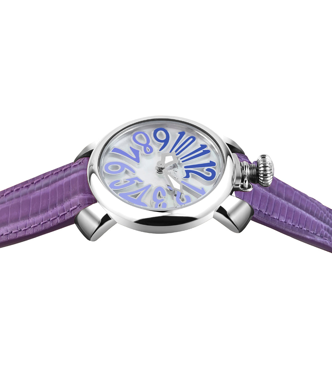GaGà Milano White MOP Round Dial having a silver Case with a Purple Fuxia Tejus Leather Strap Watch for women - 5000MN03S0LTPR0