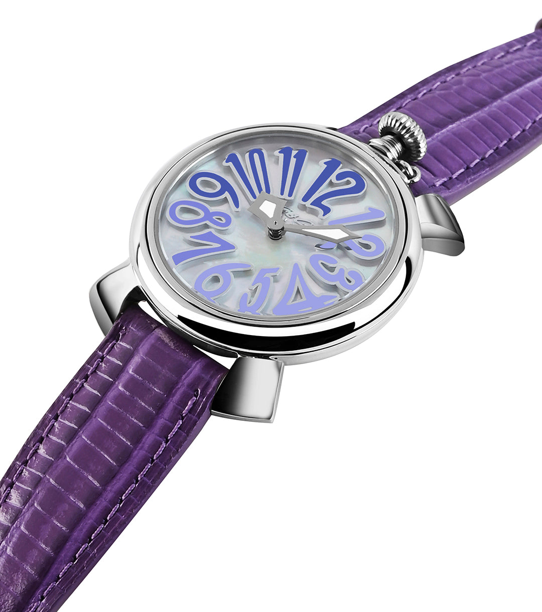 GaGà Milano White MOP Round Dial having a silver Case with a Purple Fuxia Tejus Leather Strap Watch for women - 5000MN03S0LTPR0