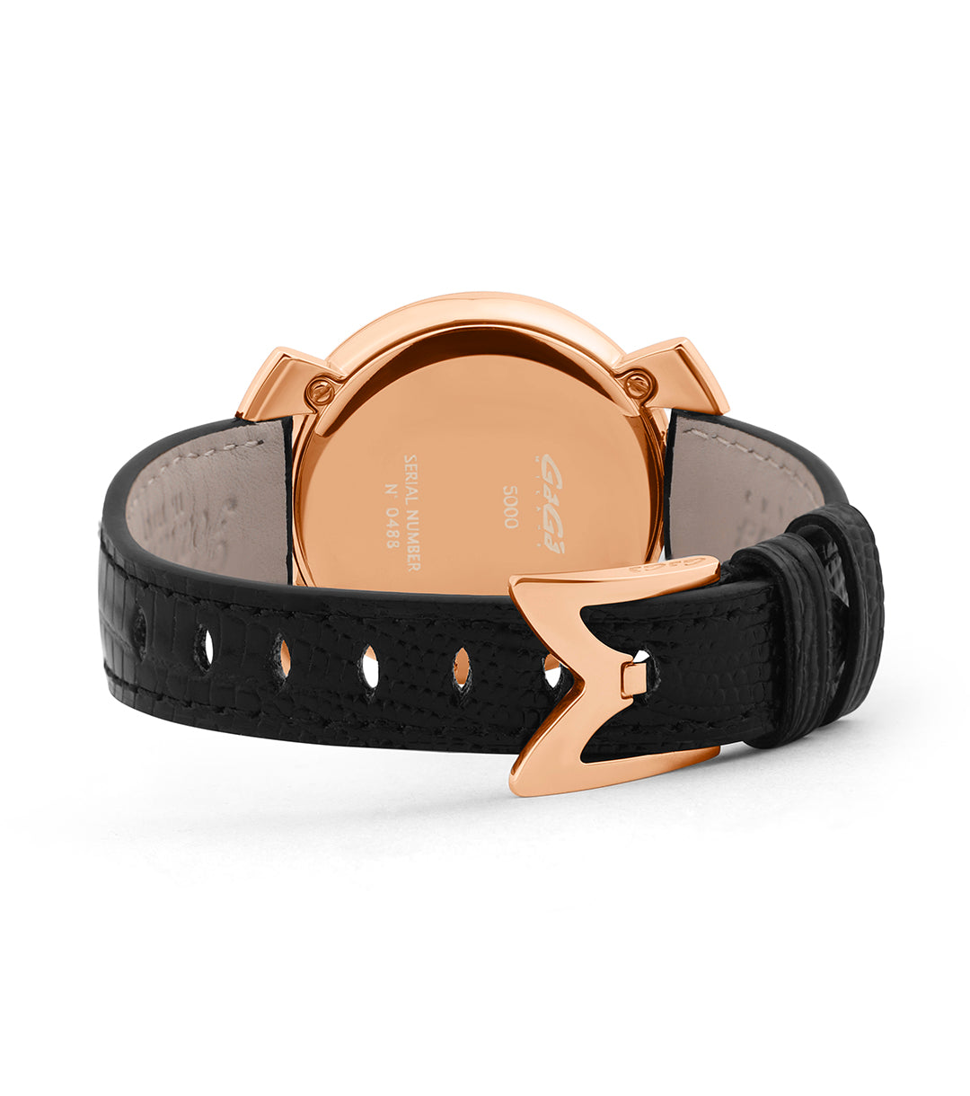 GaGà Milano White MOP Round Dial having a Rose Gold Case with a Black Fuxia Tejus Leather Strap Watch for women - 5001MN01R0LTBK0