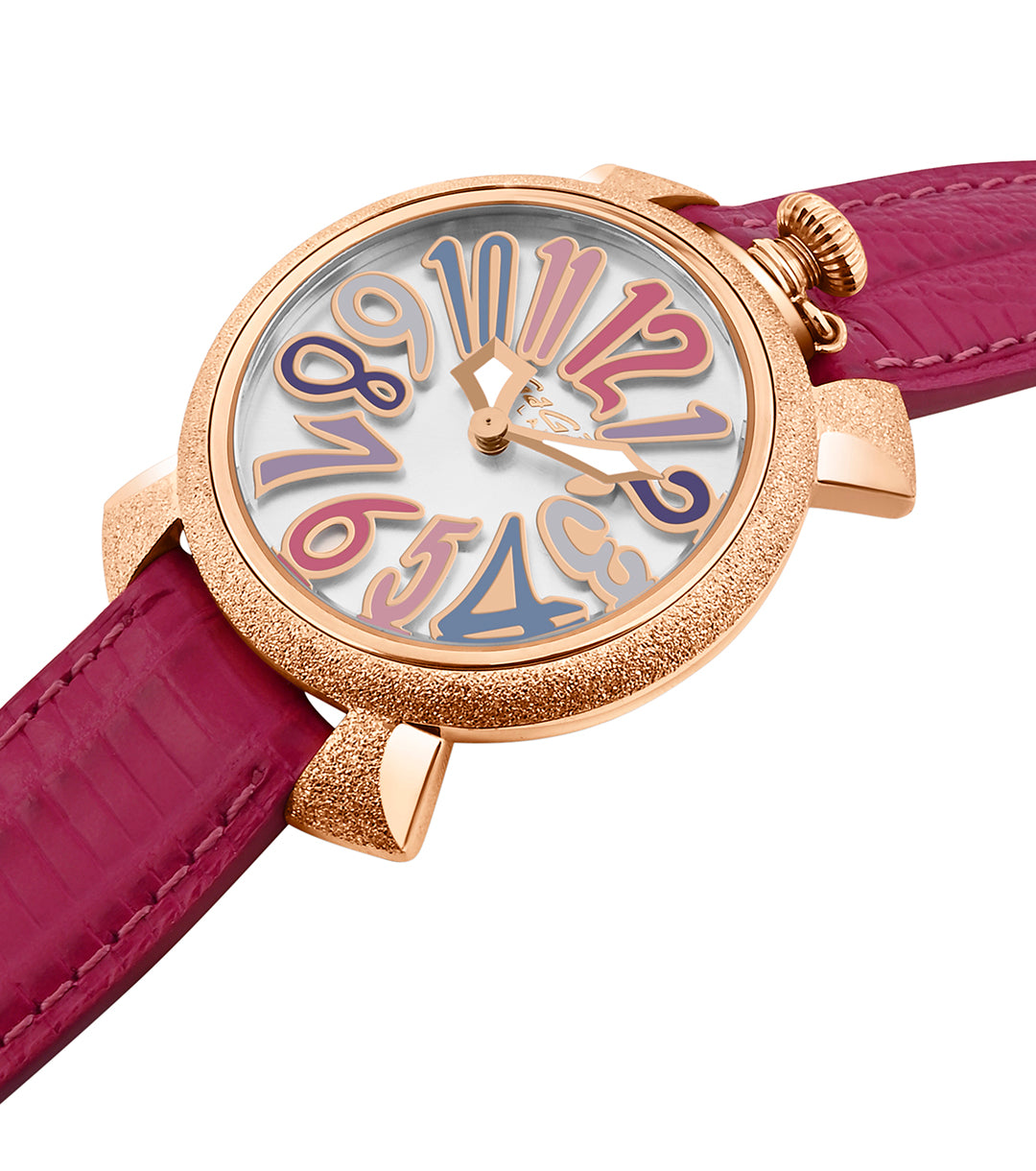 GaGà Milano White MOP Round Dial having a Shimmer Rose Gold Case with a Pink Fuxia Tejus Leather Strap Watch for women - 5001MN03RFLTFX0