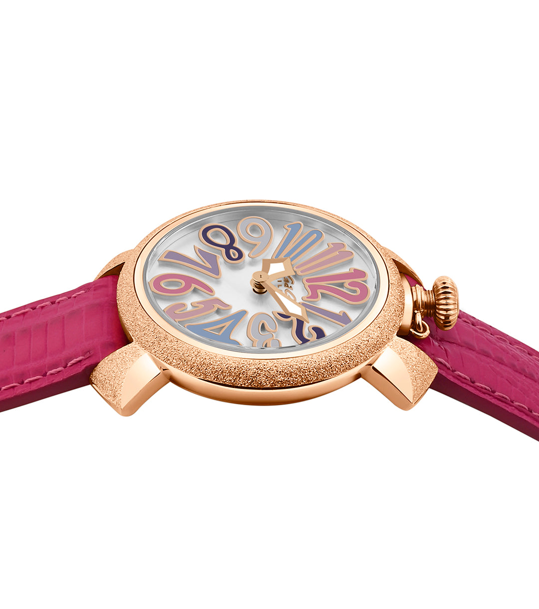 GaGà Milano White MOP Round Dial having a Shimmer Rose Gold Case with a Pink Fuxia Tejus Leather Strap Watch for women - 5001MN03RFLTFX0