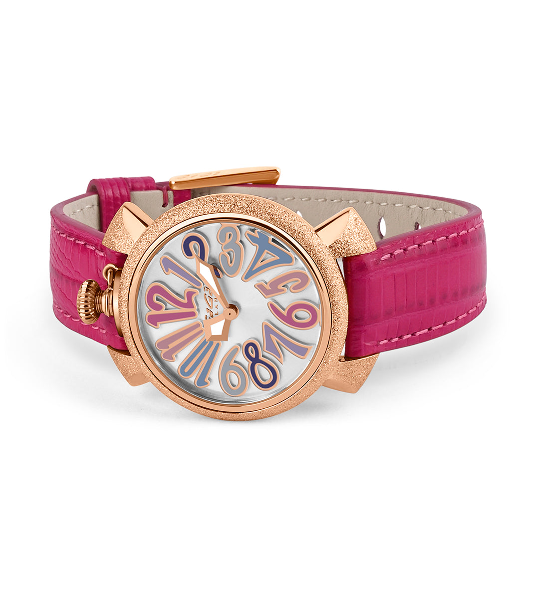 GaGà Milano White MOP Round Dial having a Shimmer Rose Gold Case with a Pink Fuxia Tejus Leather Strap Watch for women - 5001MN03RFLTFX0