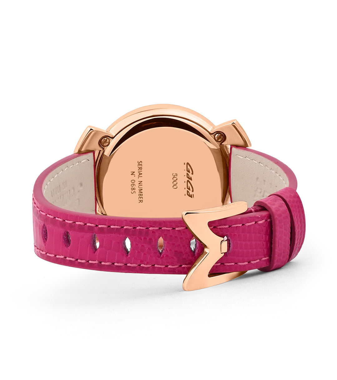 GaGà Milano White MOP Round Dial having a Shimmer Rose Gold Case with a Pink Fuxia Tejus Leather Strap Watch for women - 5001MN03RFLTFX0