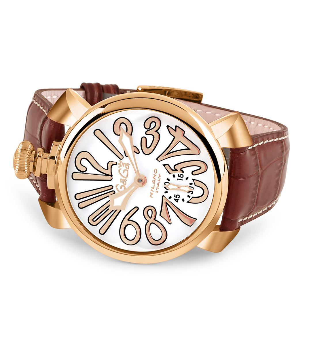 GaGà Milano White Rose Gold Dial Rose Gold Bezel Manual Winding Mechanical Classic Design Swiss Made watch for Men - 5011MN08R0LABN0