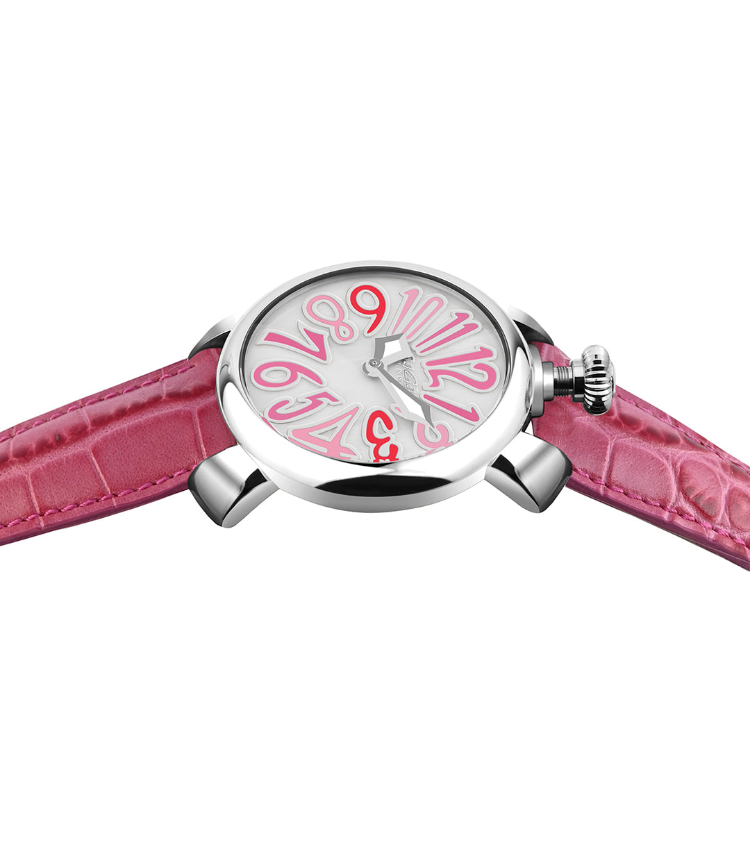 GaGà Milano Mother of Pearl Round Dial having a Silver Case with a Pink Leather Strap Watch for women - 5020MN06S0LAFX0