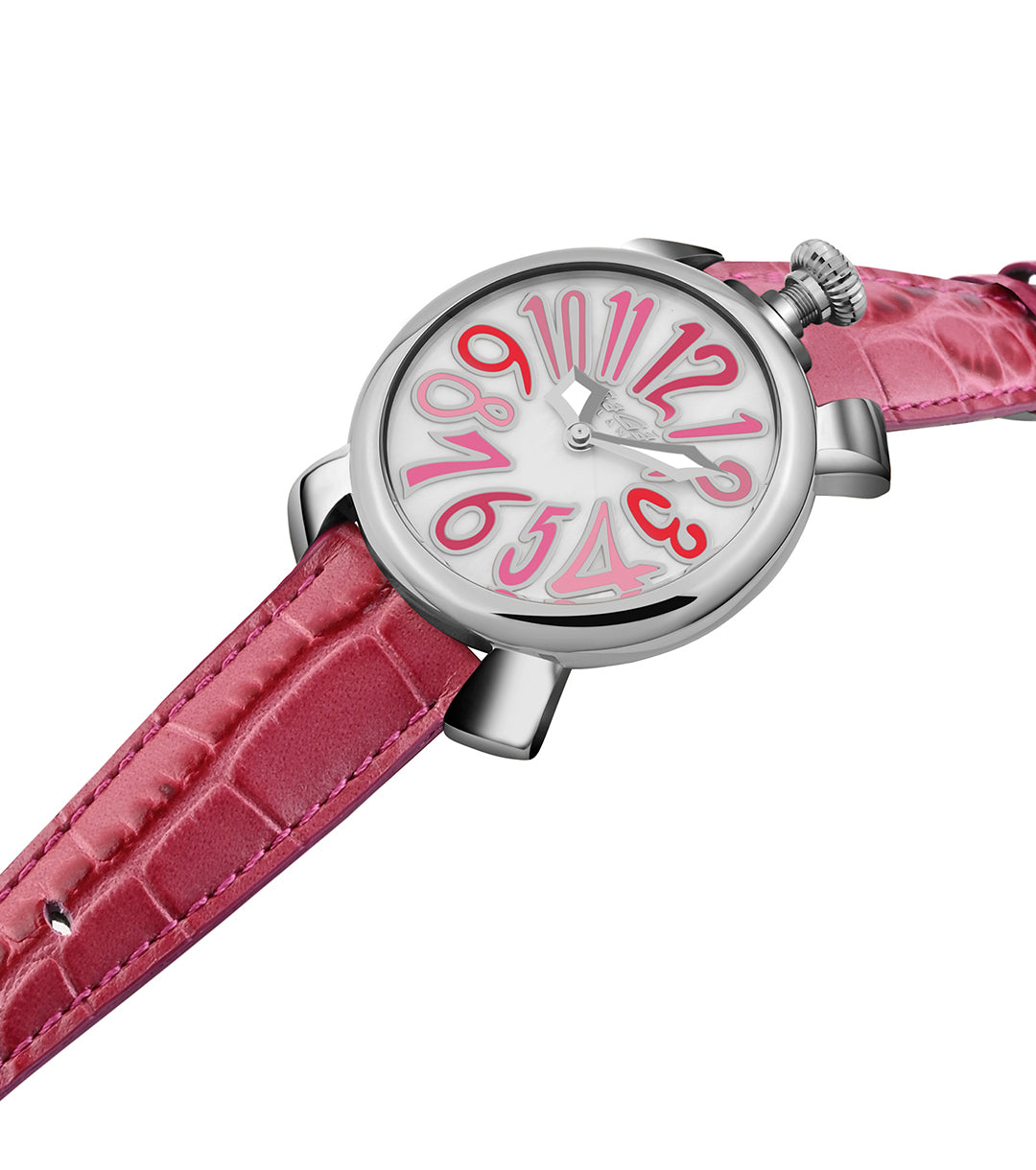 GaGà Milano Mother of Pearl Round Dial having a Silver Case with a Pink Leather Strap Watch for women - 5020MN06S0LAFX0