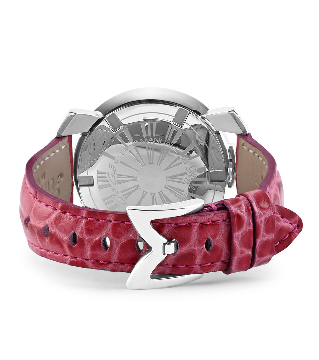 GaGà Milano Mother of Pearl Round Dial having a Silver Case with a Pink Leather Strap Watch for women - 5020MN06S0LAFX0