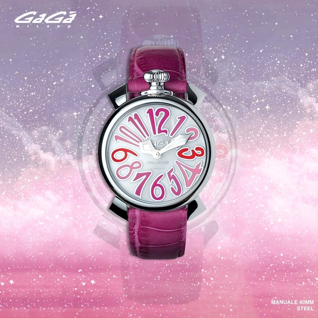 GaGà Milano Mother of Pearl Round Dial having a Silver Case with a Pink Leather Strap Watch for women - 5020MN06S0LAFX0