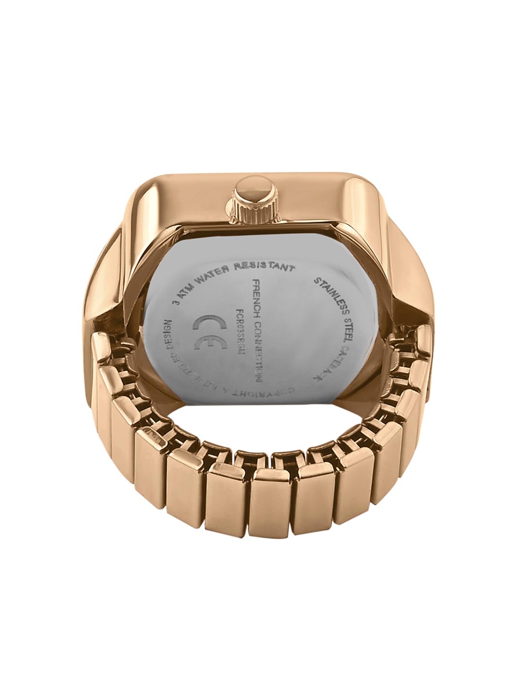 French Connection Women's Sunray Rose Gold Dial Analog Ring Watch FCR03RGM | Square Ring Case