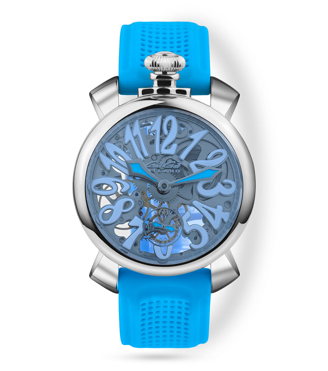 GaGà Milano Blue Round Skeleton Dial Manual Winding Mechanical Classic Design Swiss Made watch for Men - 5310CG02K0SYLB0