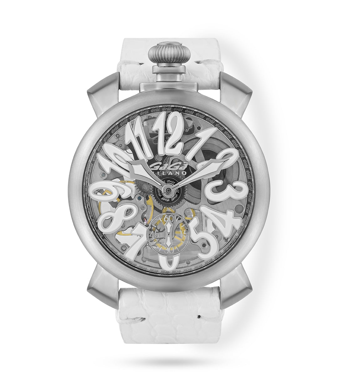 GaGà Milano White Round Skeleton Dial Manual Winding Mechanical Classic Design Swiss Made watch for Men - 5310SK01S0AVWM0