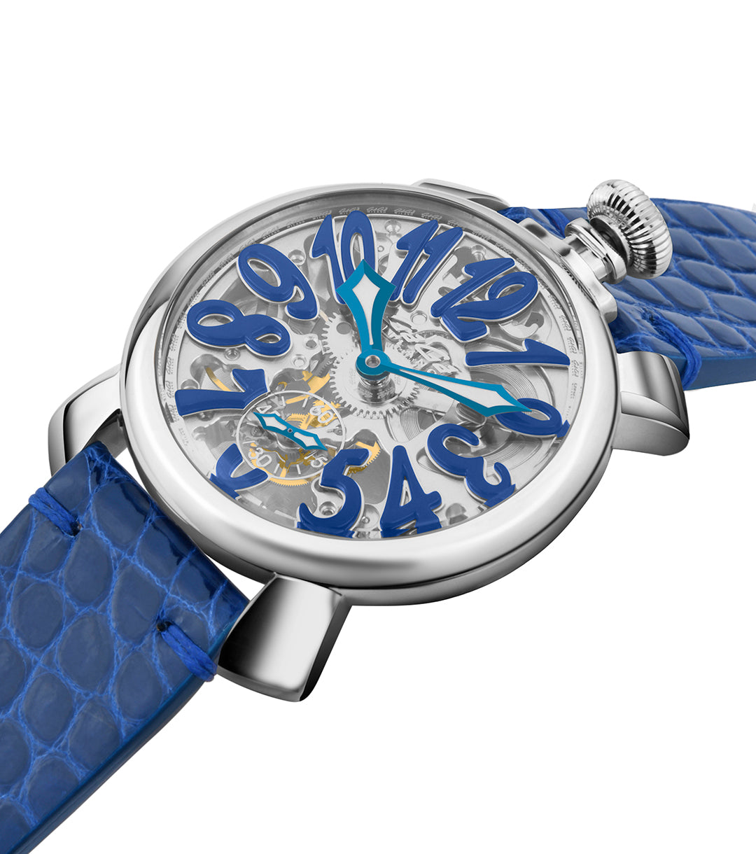 GaGà Milano Blue Round Skeleton Dial Manual Winding Mechanical Classic Design Swiss Made watch for Men - 5310SK04S0AGBL0