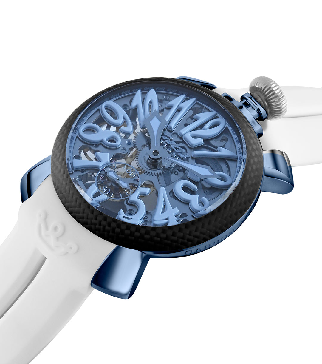 GaGà Milano Blue Round Skeleton Dial Manual Winding Mechanical Classic Design Carbon Case Swiss Made watch for Unisex - 5317CG01BCSYWH0