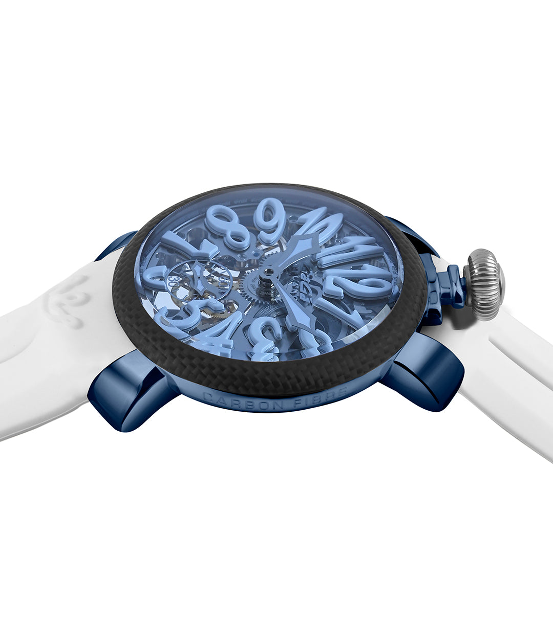 GaGà Milano Blue Round Skeleton Dial Manual Winding Mechanical Classic Design Carbon Case Swiss Made watch for Unisex - 5317CG01BCSYWH0