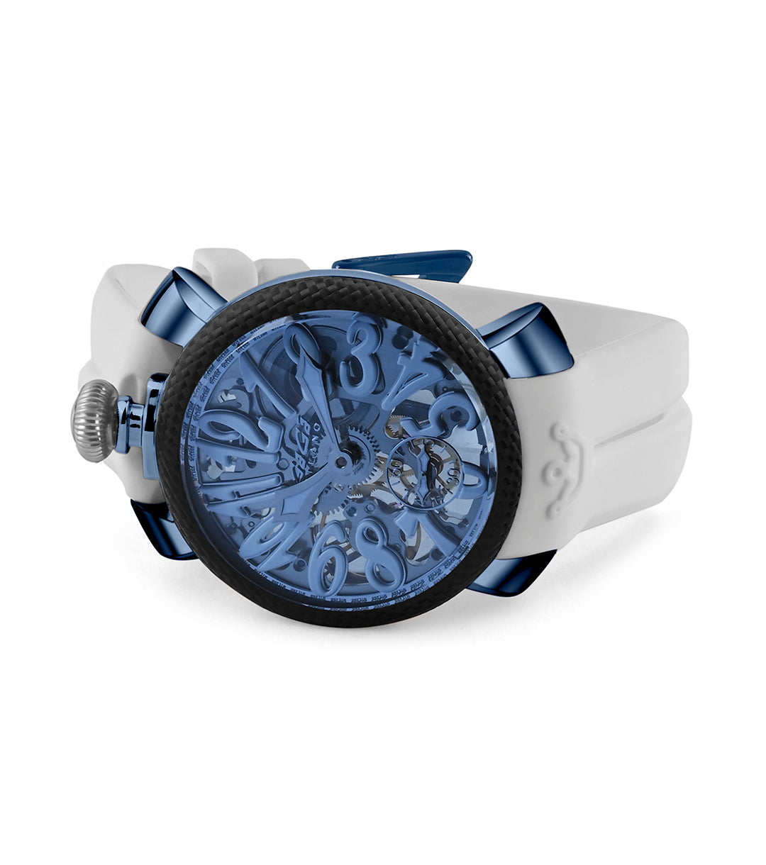 GaGà Milano Blue Round Skeleton Dial Manual Winding Mechanical Classic Design Carbon Case Swiss Made watch for Unisex - 5317CG01BCSYWH0