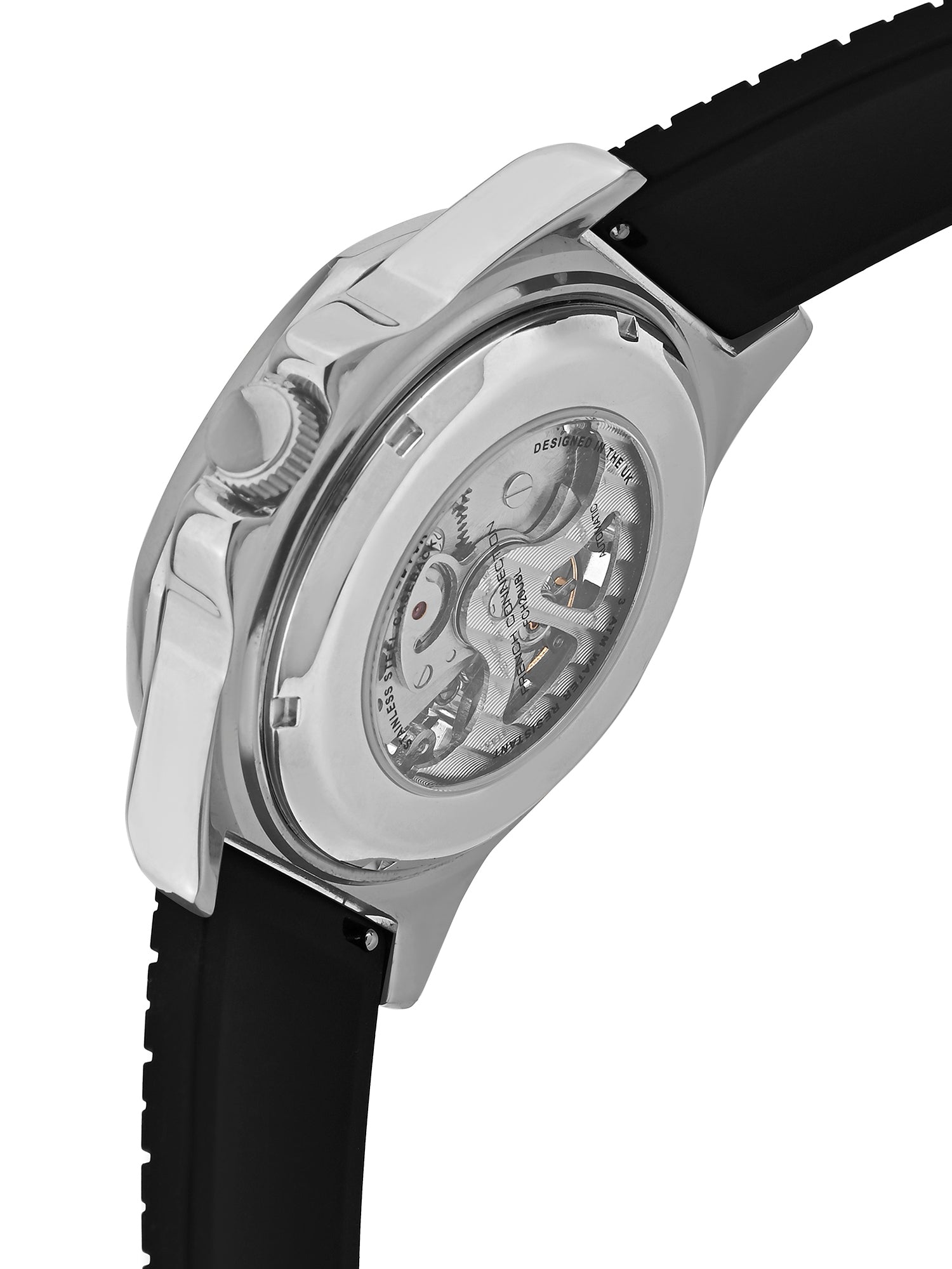 French Connection See Through Blue Round Dial With Black Silicone Strap Automatic Watch - For Mens FCA23UBL