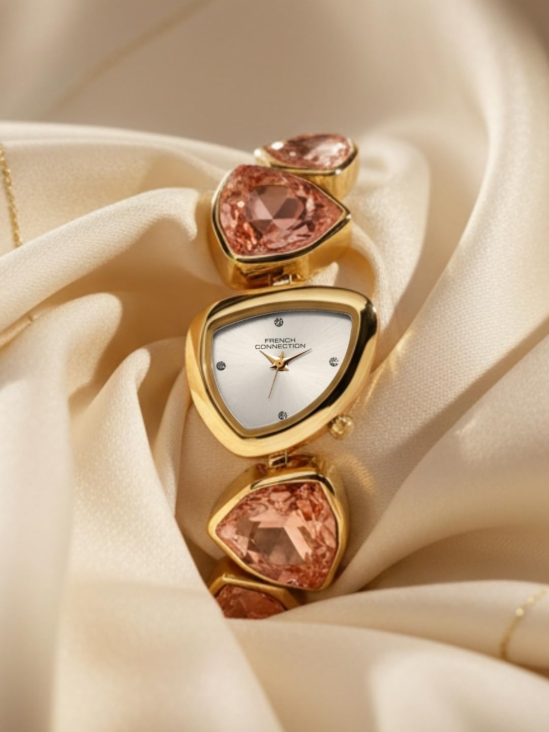French Connection Asymra Sunray Silver Dial with Crystal Bracelet Analog Watch for Women - FCN0205SGM