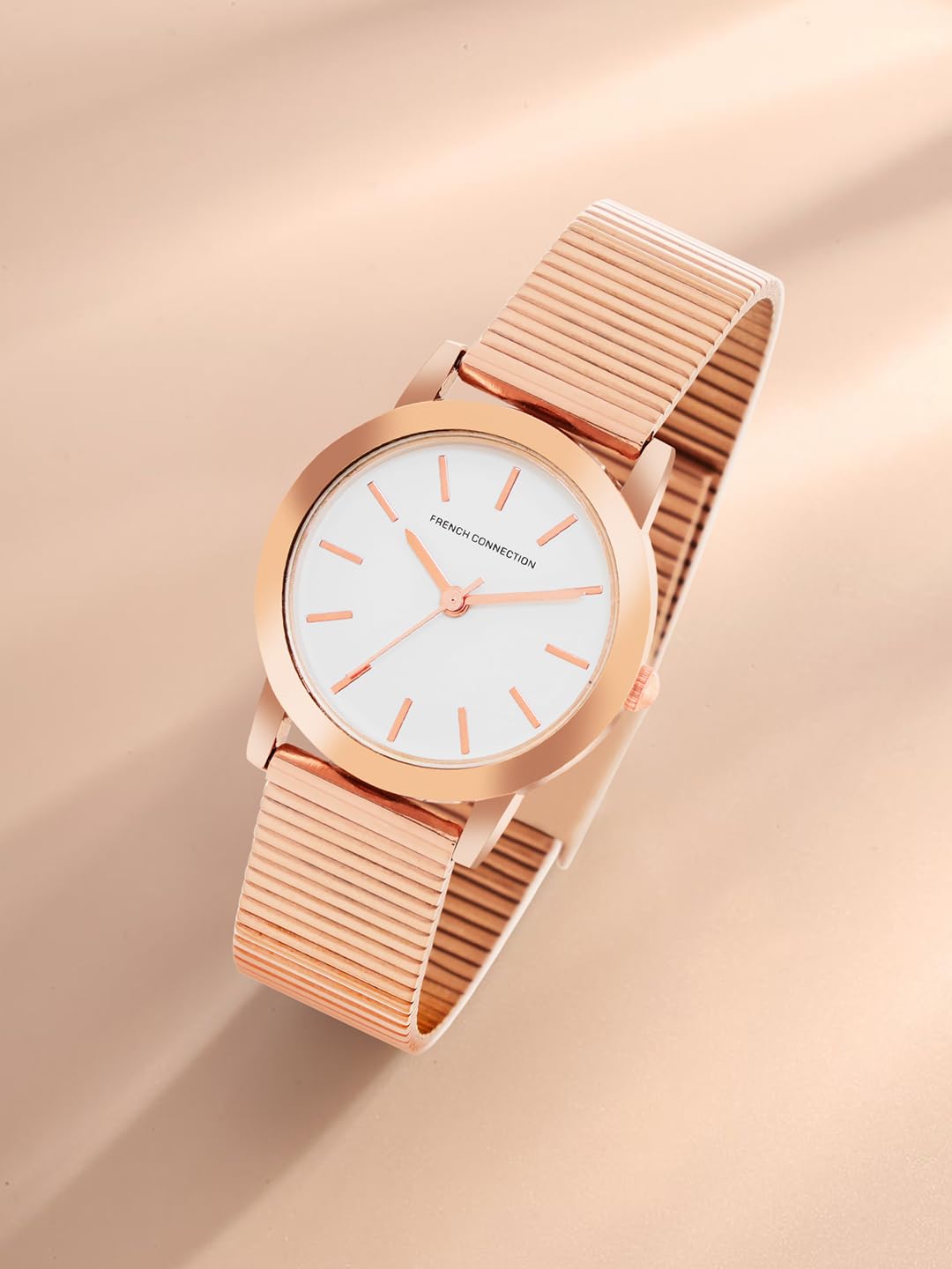 French Connection White Dial with Rose Gold Strap Womens Analog Watch | FCS06RGM
