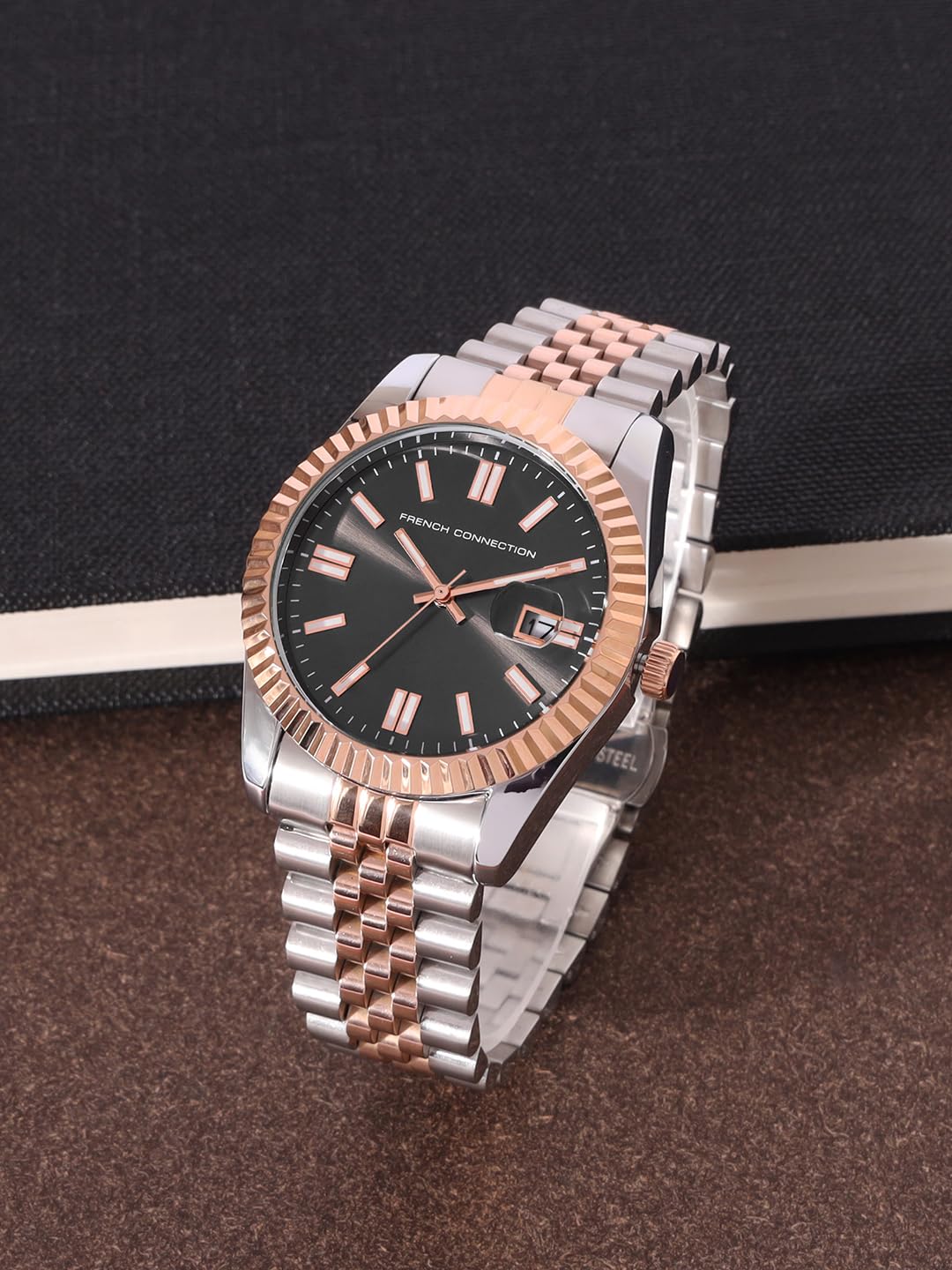 French Connection Grey Dial with Rose Gold Strap Mens Analog Watch | FCP41RTM