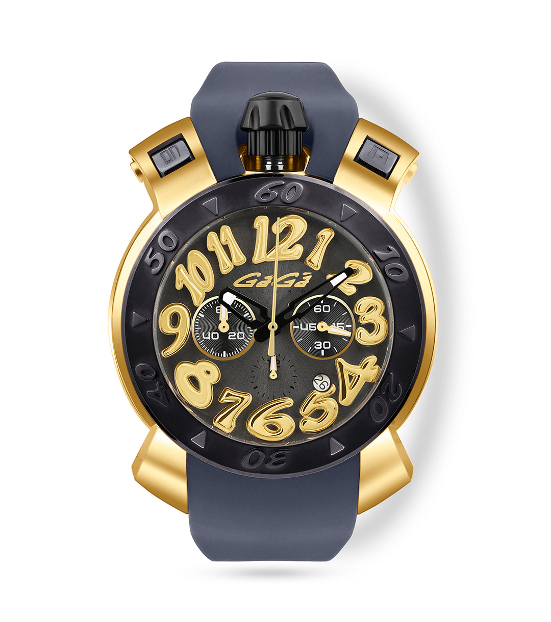 GaGà Milano Chronograph Watch Grey Dial Gold Index - 8014CR01YUSYGY0 watch for Unisex