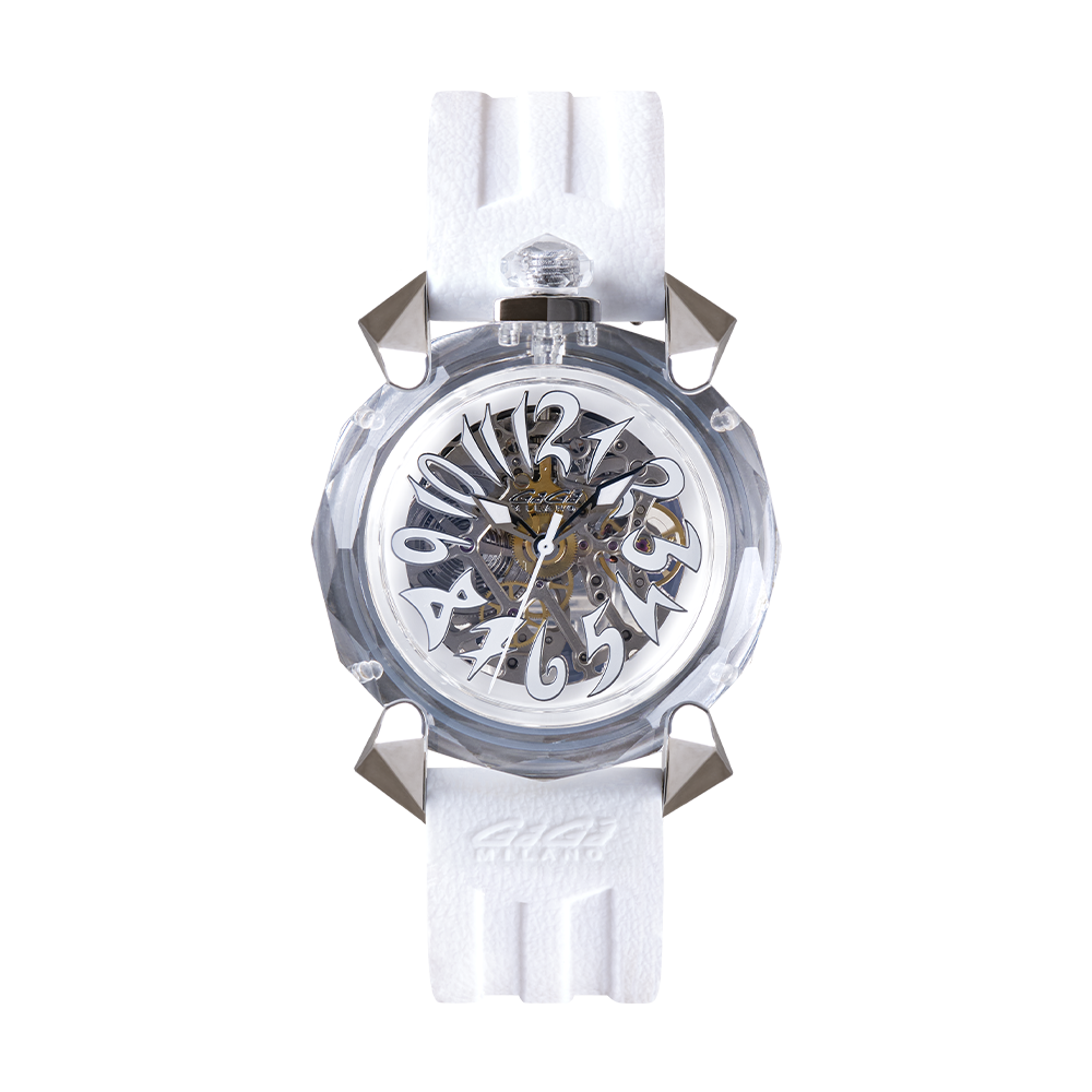 GaGà Milano Automatic Watch White Dial Crystal 46mm Skeleton watch for Unisex Analog Watch - For Men & Women 8060CY01SGSYWH0