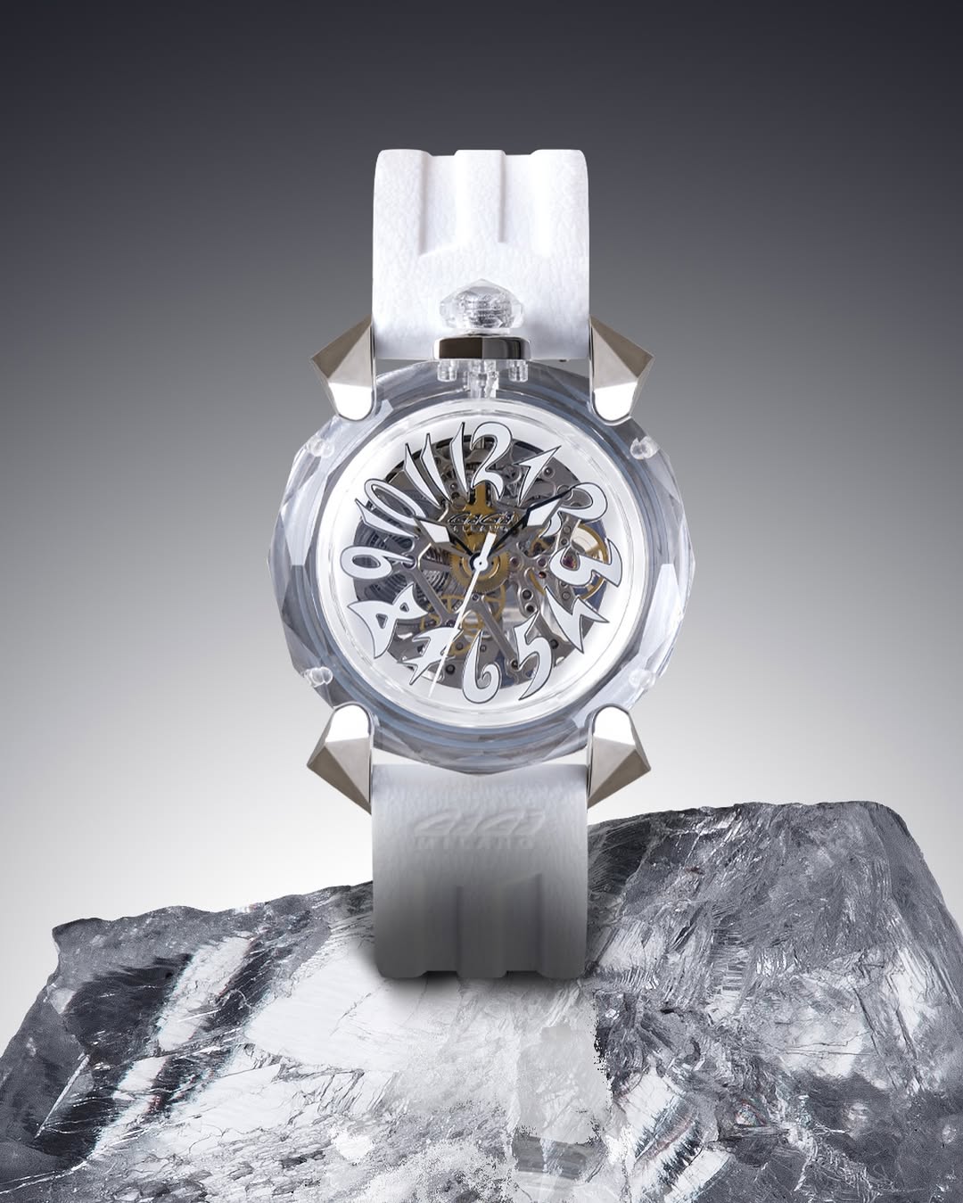 GaGà Milano Automatic Watch White Dial Crystal 46mm Skeleton watch for Unisex Analog Watch - For Men & Women 8060CY01SGSYWH0