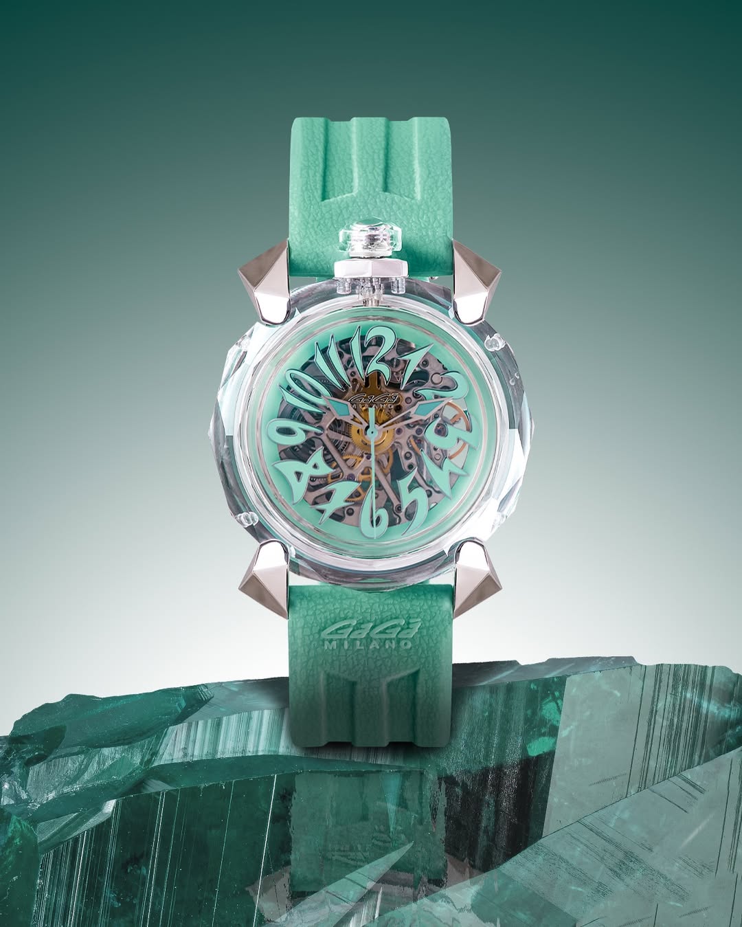 GaGà Milano Automatic Watch Tiffany Blue Dial Crystal 46mm Skeleton -8060CY02SGSYTF0 watch for Unisex