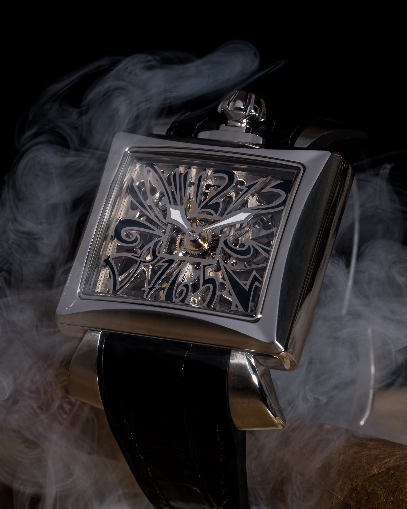 GaGà Milano 44mm Napoleone Skeleton Rectangular Dial Manual Winding Mechanical Distinctive Design watch for men - 9000NS02S0YLBK0