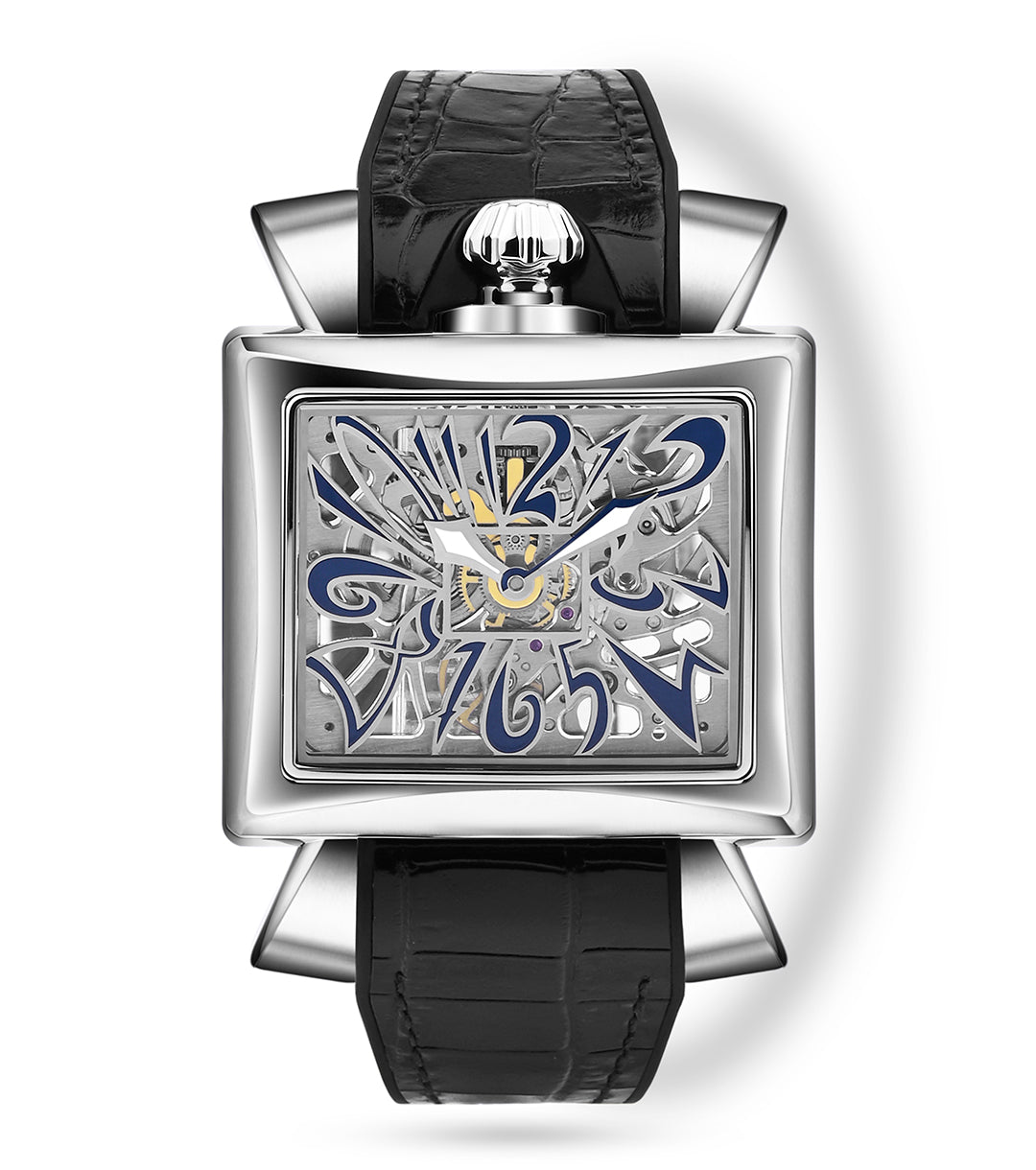 GaGà Milano 44mm Napoleone Skeleton Rectangular Dial Manual Winding Mechanical Distinctive Design watch for men - 9000NS02S0YLBK0