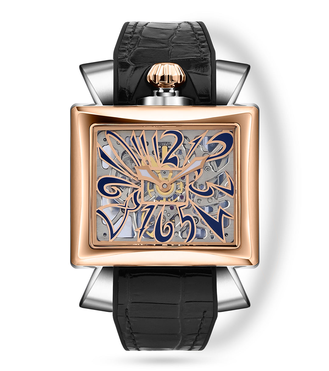 GaGà Milano Napoleone Skeleton Rectangular Dial Distinctive Design Watch for men - 9001NS01SRYLBK0