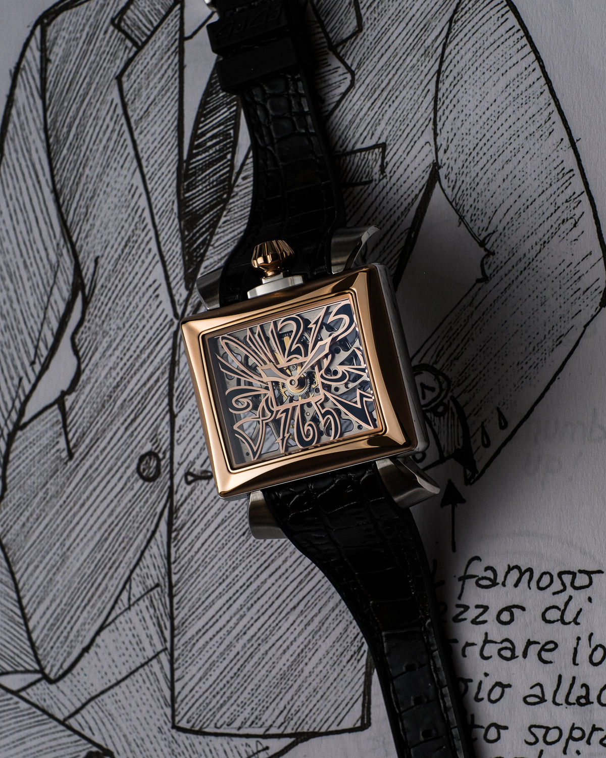 GaGà Milano Napoleone Skeleton Rectangular Dial Distinctive Design Watch for men - 9001NS01SRYLBK0