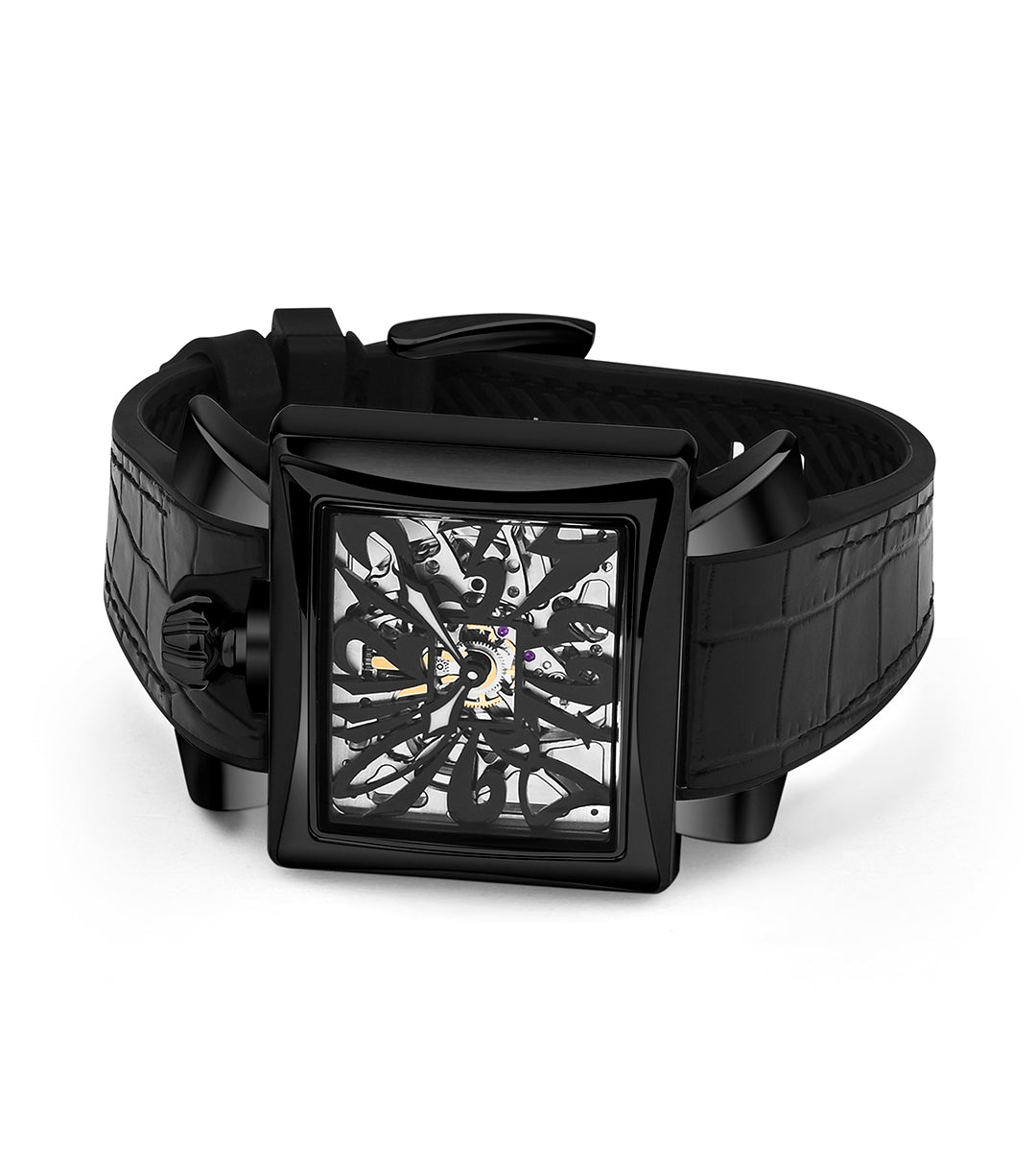GaGà Milano Skeleton Rectangular Dial Distinctive Design Watch for men - 9002NS01K0YLBK0