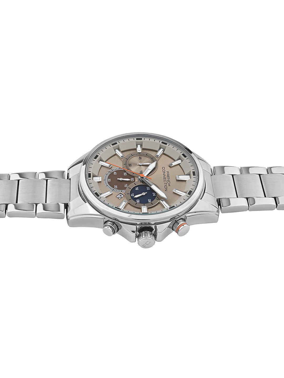 French Connection Silver Round Dial With Stainless Steel Strap Chronograph Watch - For Mens FCO3SM
