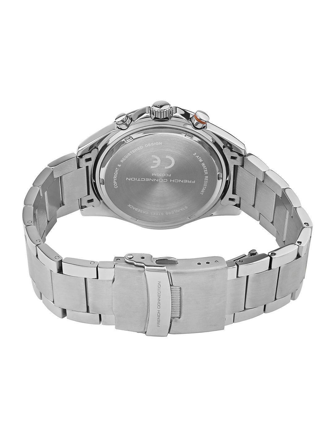 French Connection Silver Round Dial With Stainless Steel Strap Chronograph Watch - For Mens FCO3SM